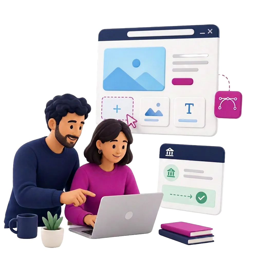 Ilustración del equipo de Linkify integrando un sitio a medida